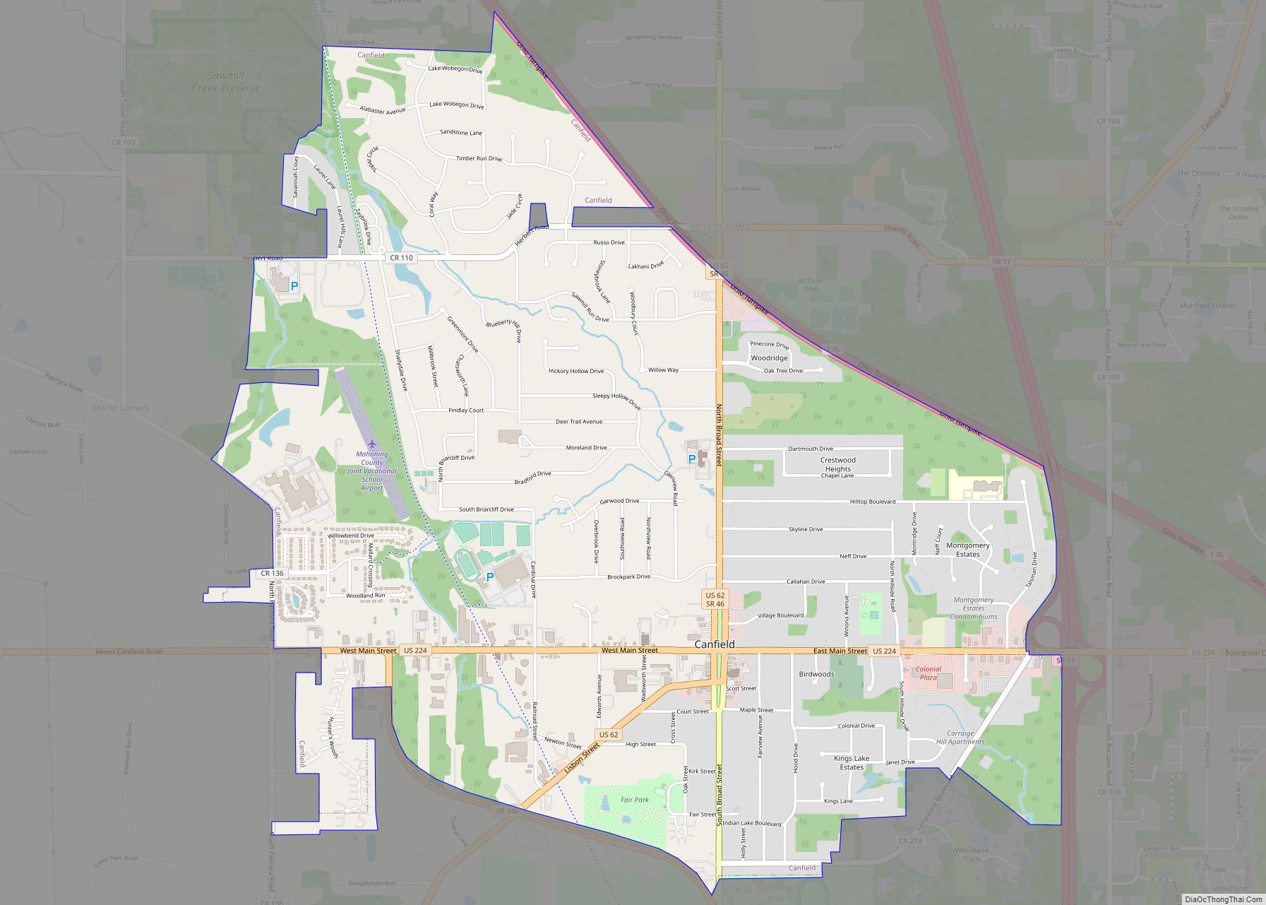 Map of Canfield city