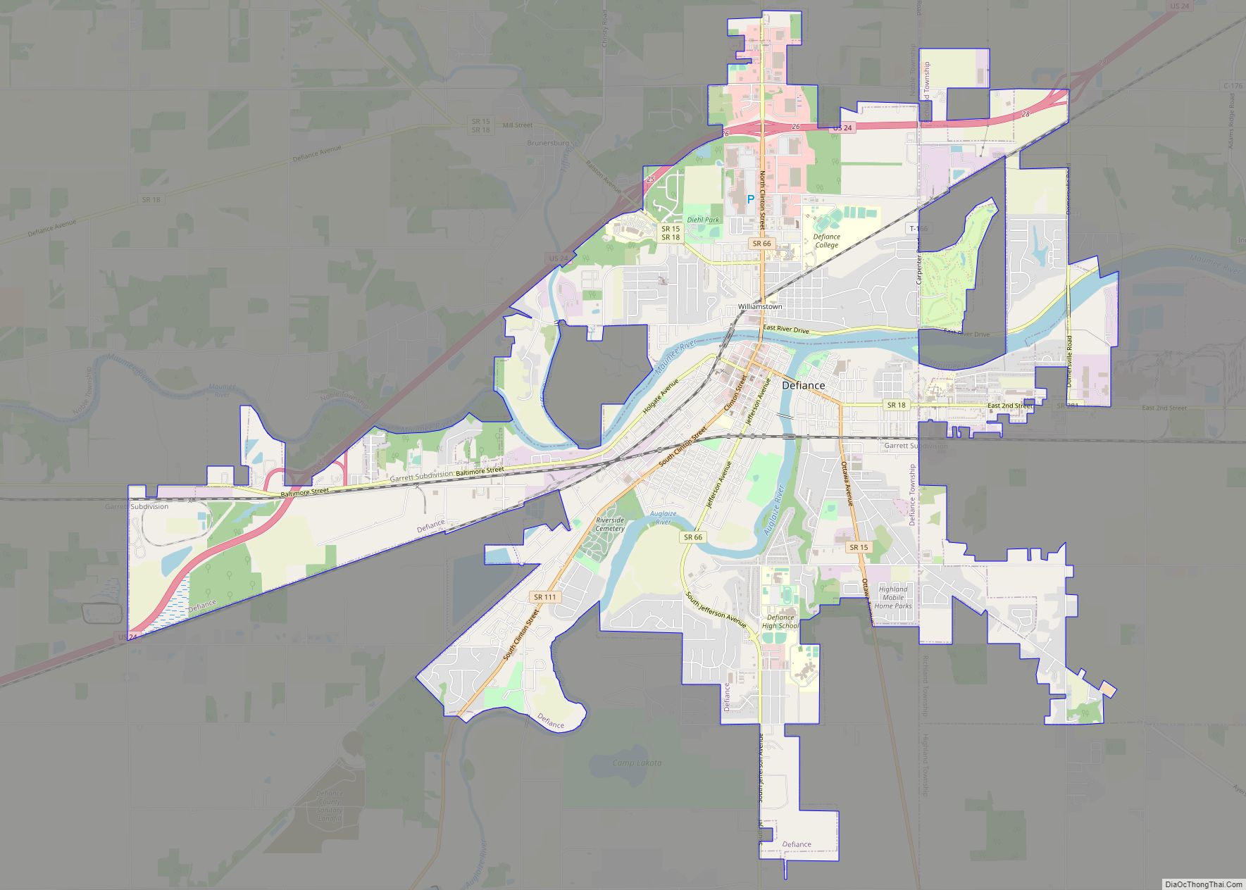 Map of Defiance city, Ohio
