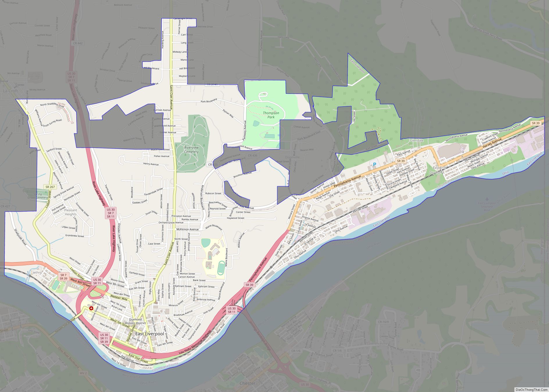 Map of East Liverpool city