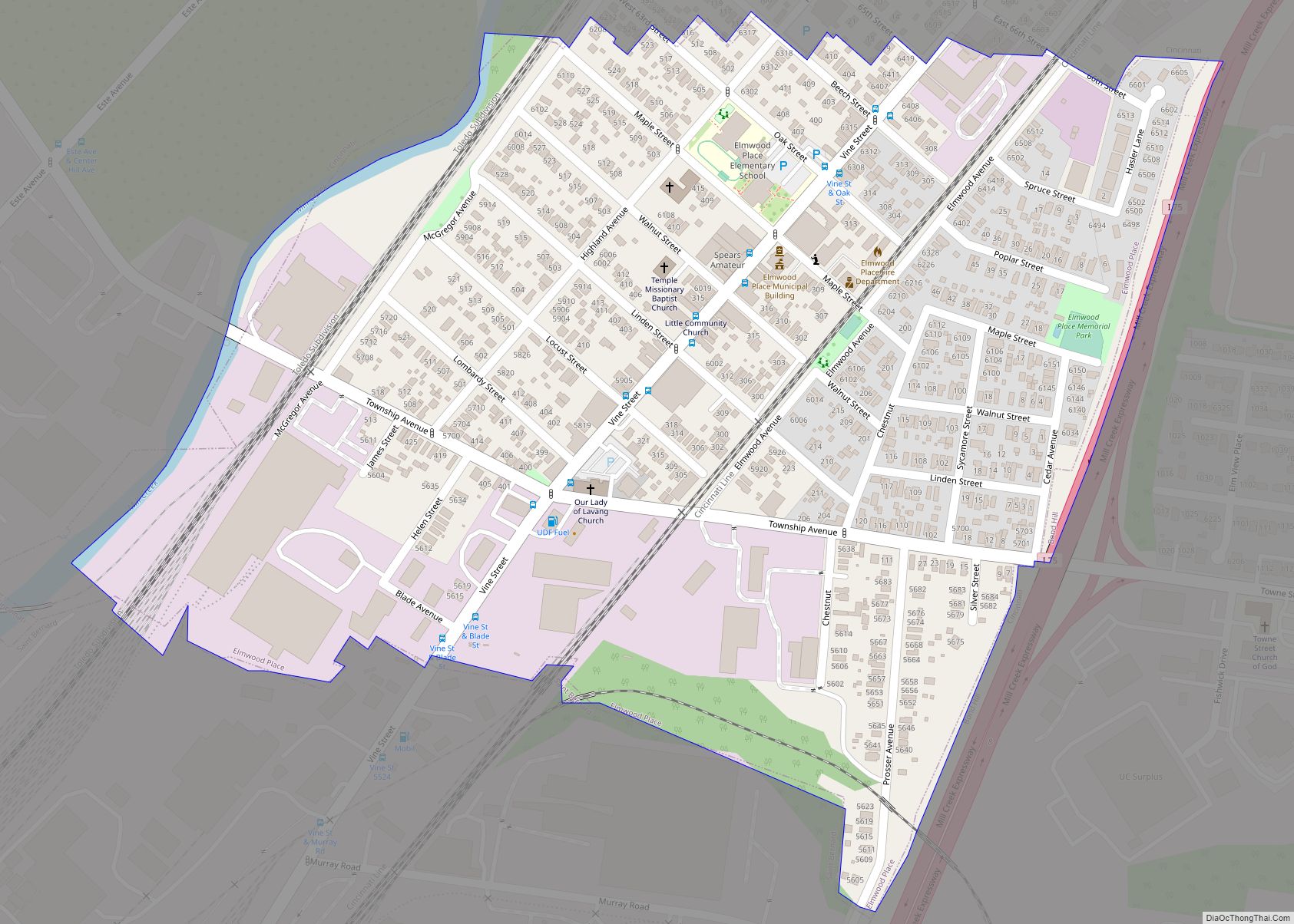 Map of Elmwood Place village
