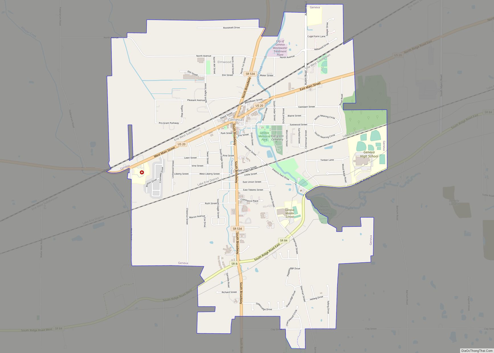 Map of Geneva city, Ohio