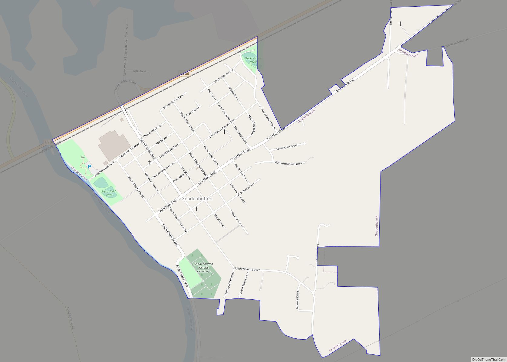 Map of Gnadenhutten village
