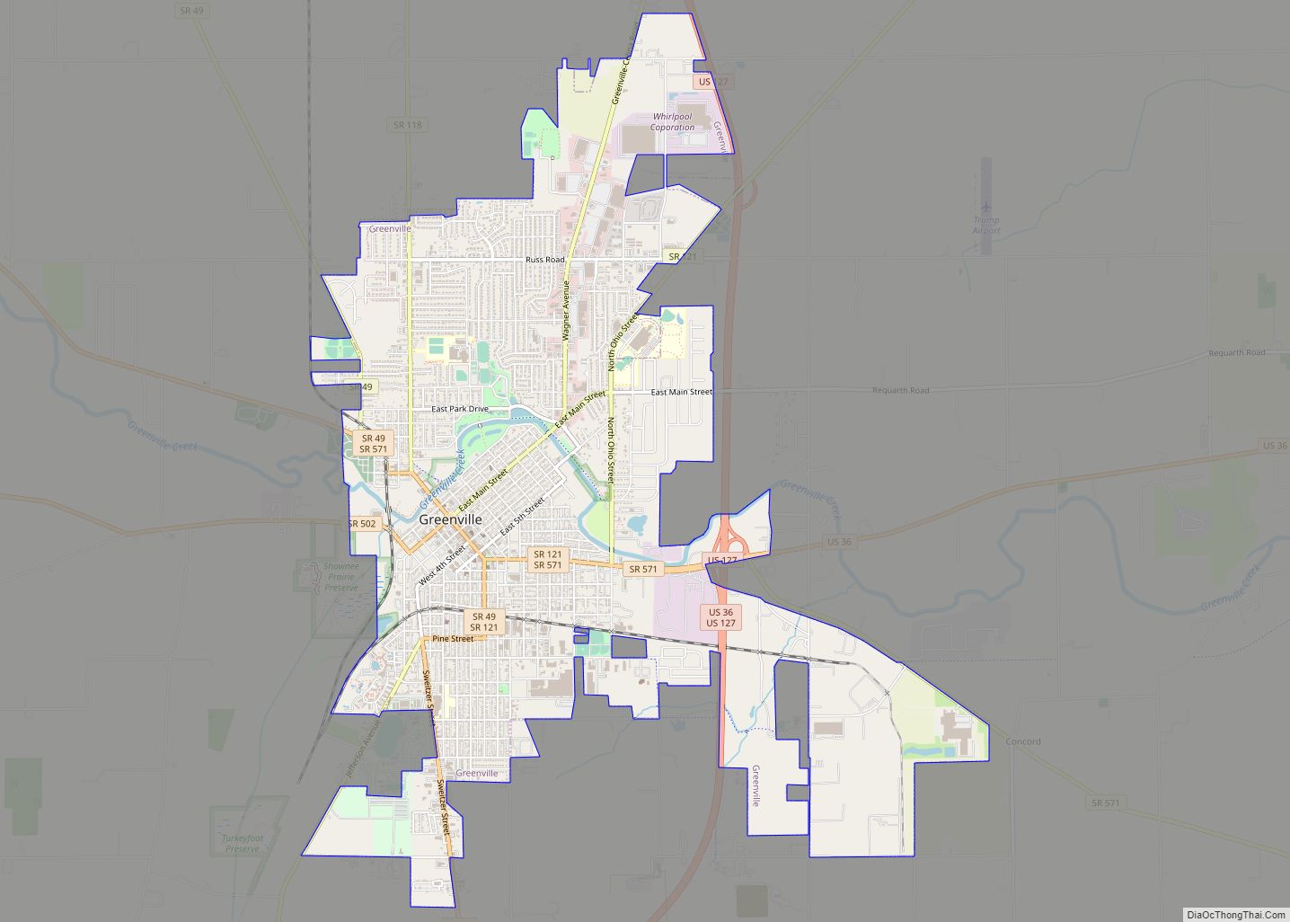 Map of Greenville city, Ohio