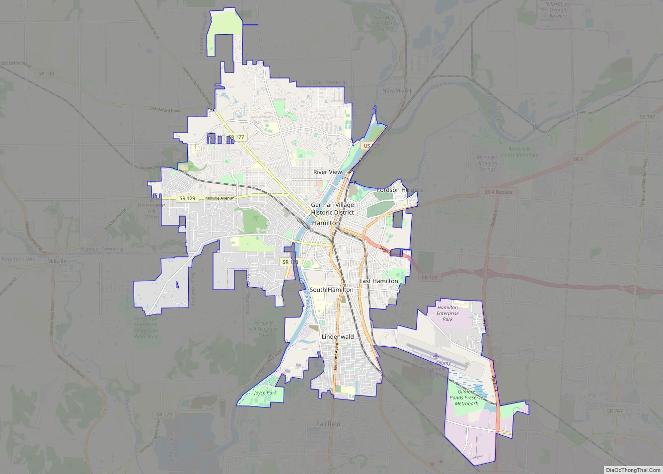 Map of Hamilton city, Ohio