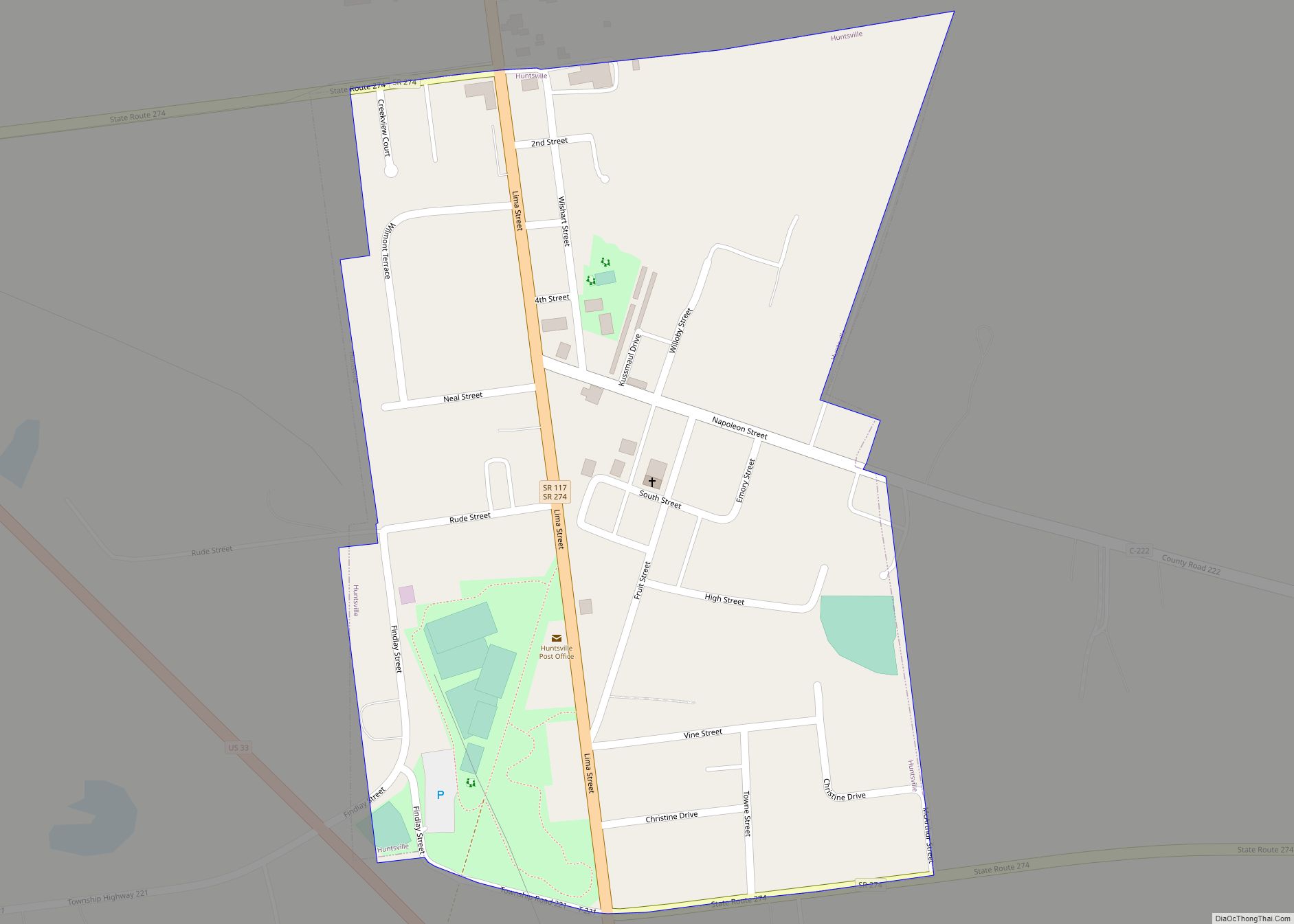 Map of Huntsville village, Ohio