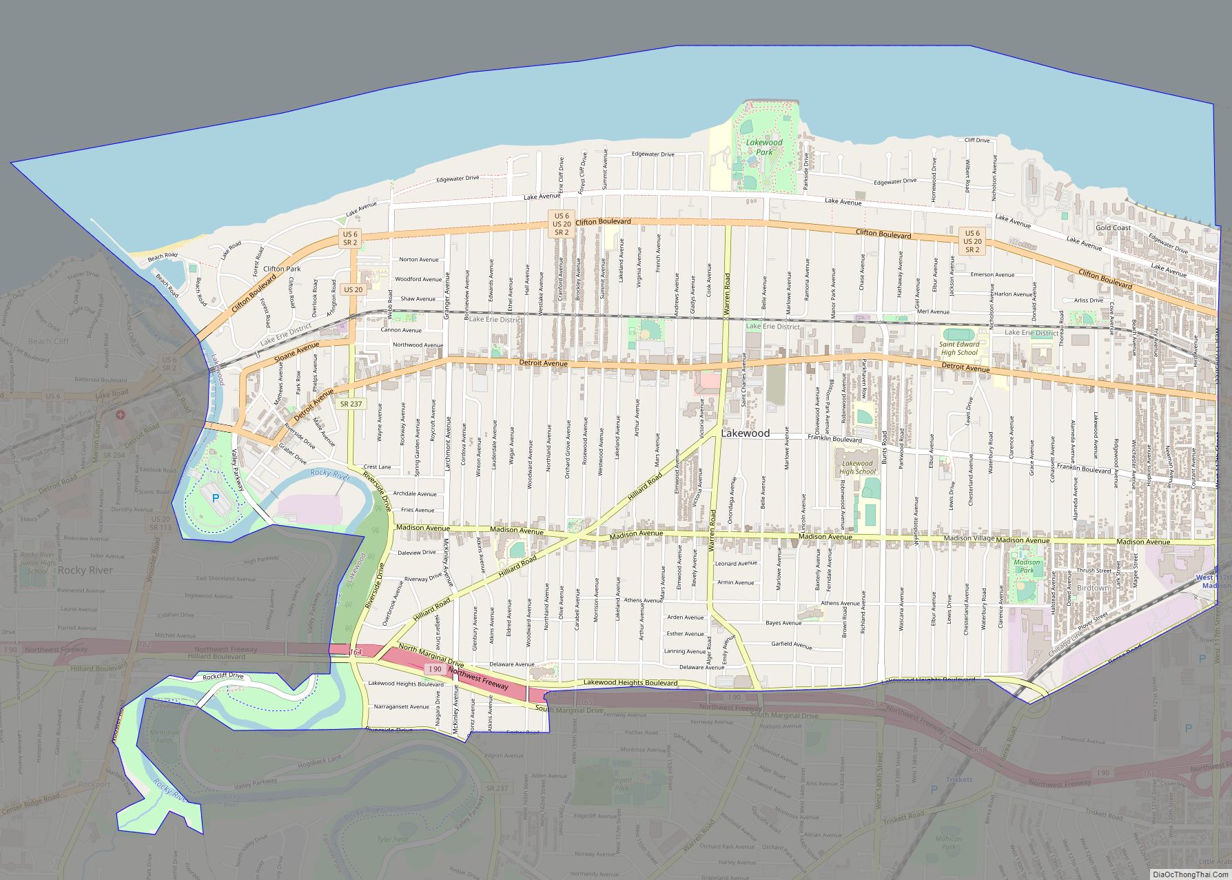 Map of Lakewood city, Ohio