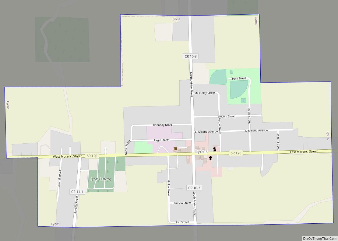 Map of Lyons village, Ohio