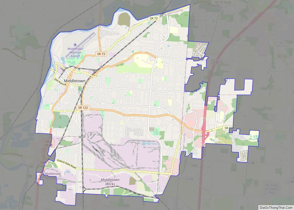 Map of Middletown city, Ohio