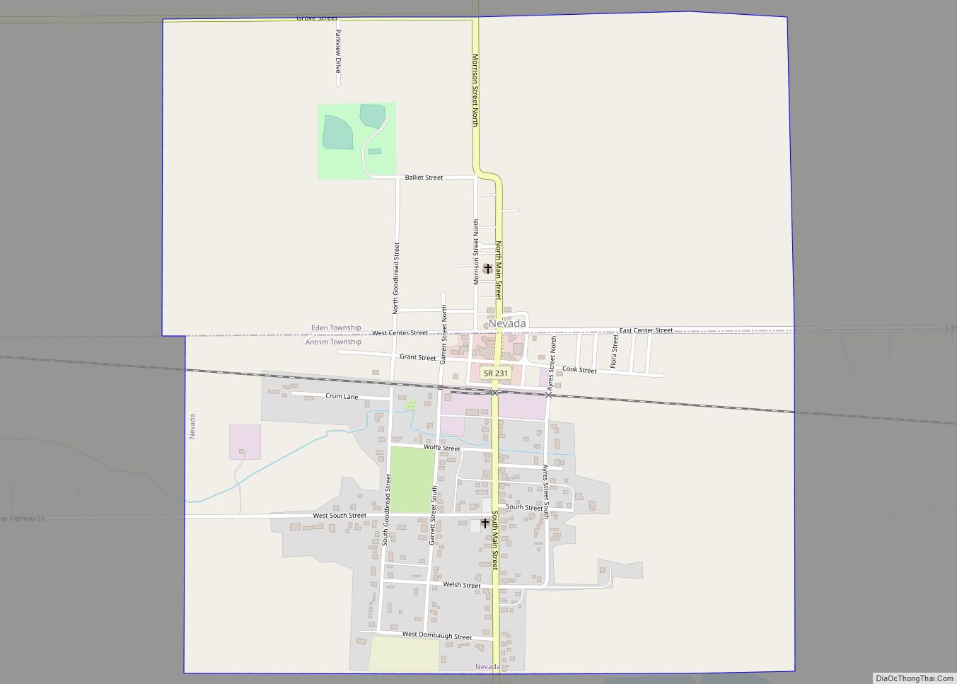 Map of Nevada village, Ohio