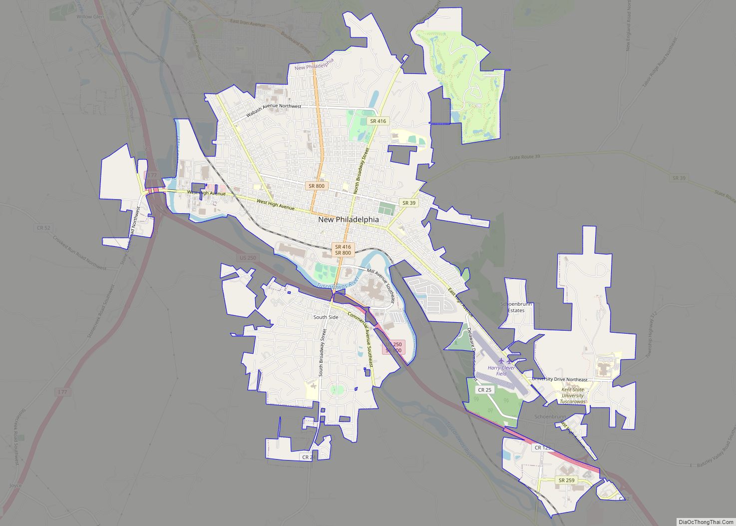 Map of New Philadelphia city