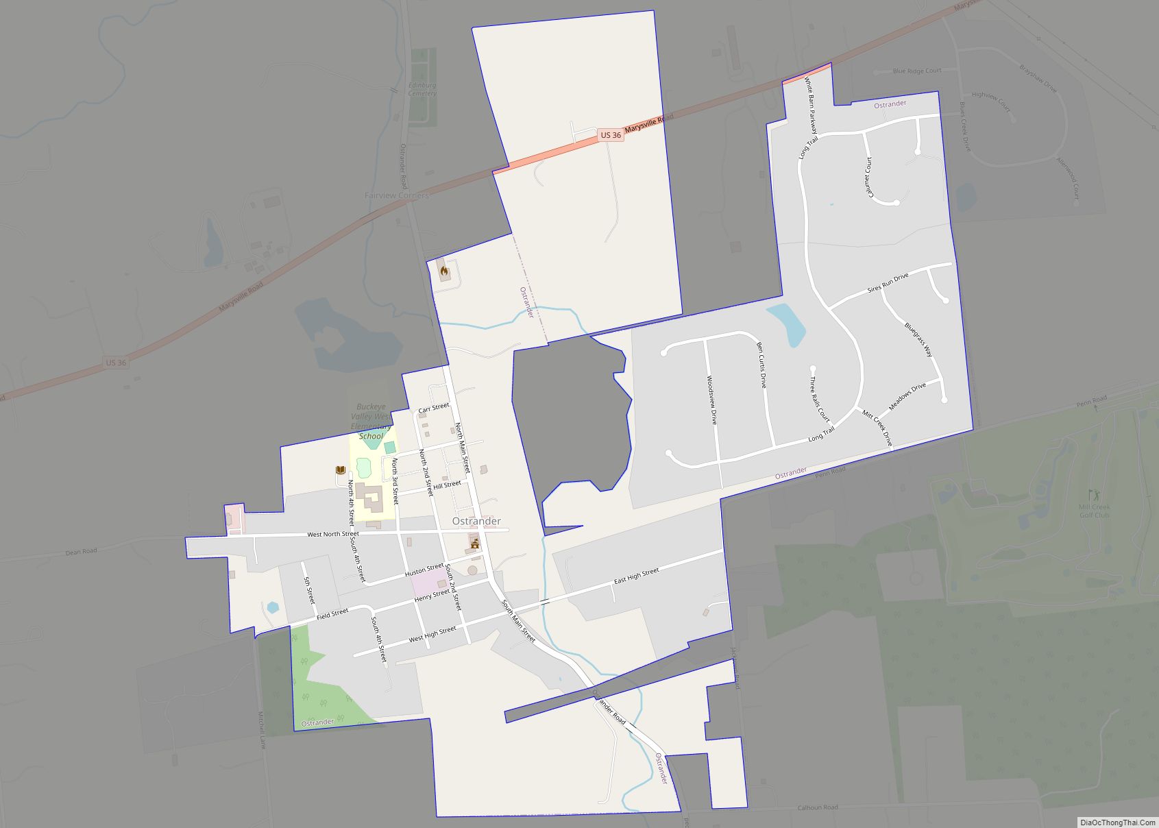 Map of Ostrander village, Ohio