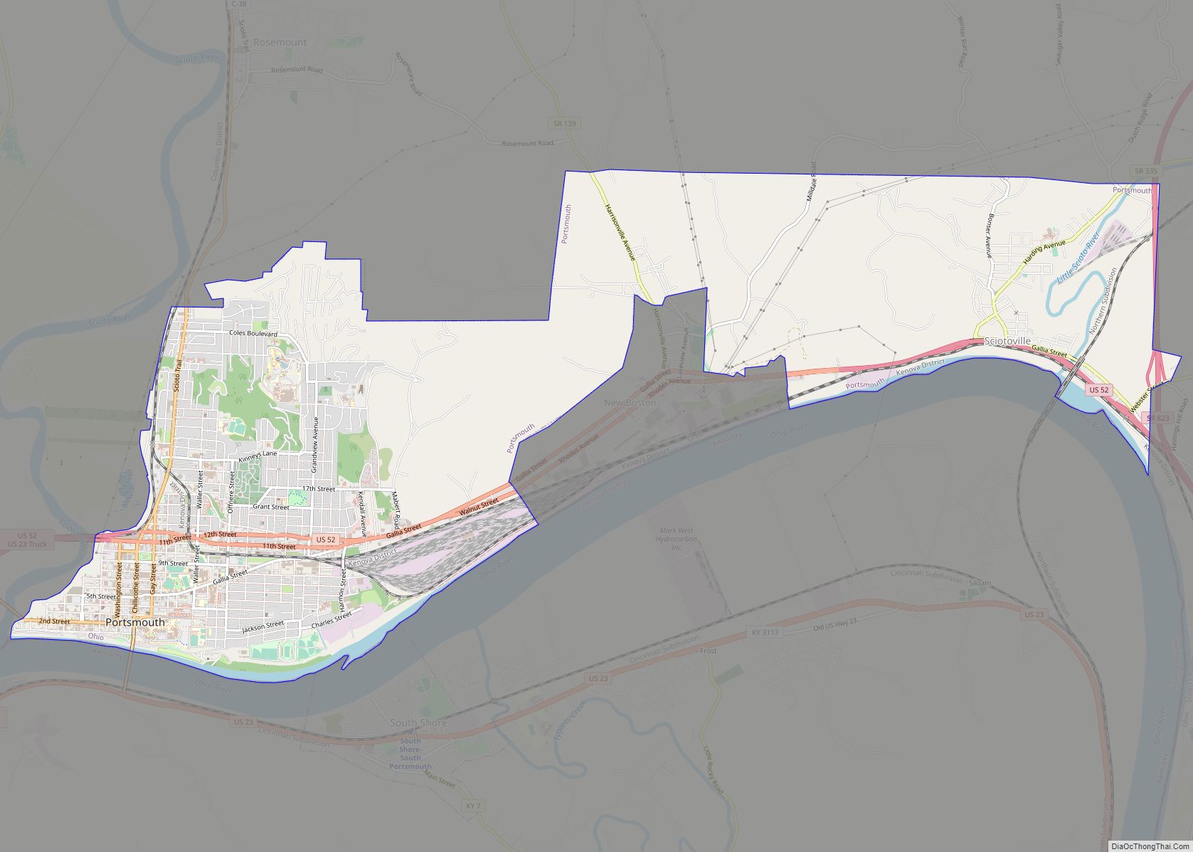 Map of Portsmouth city, Ohio