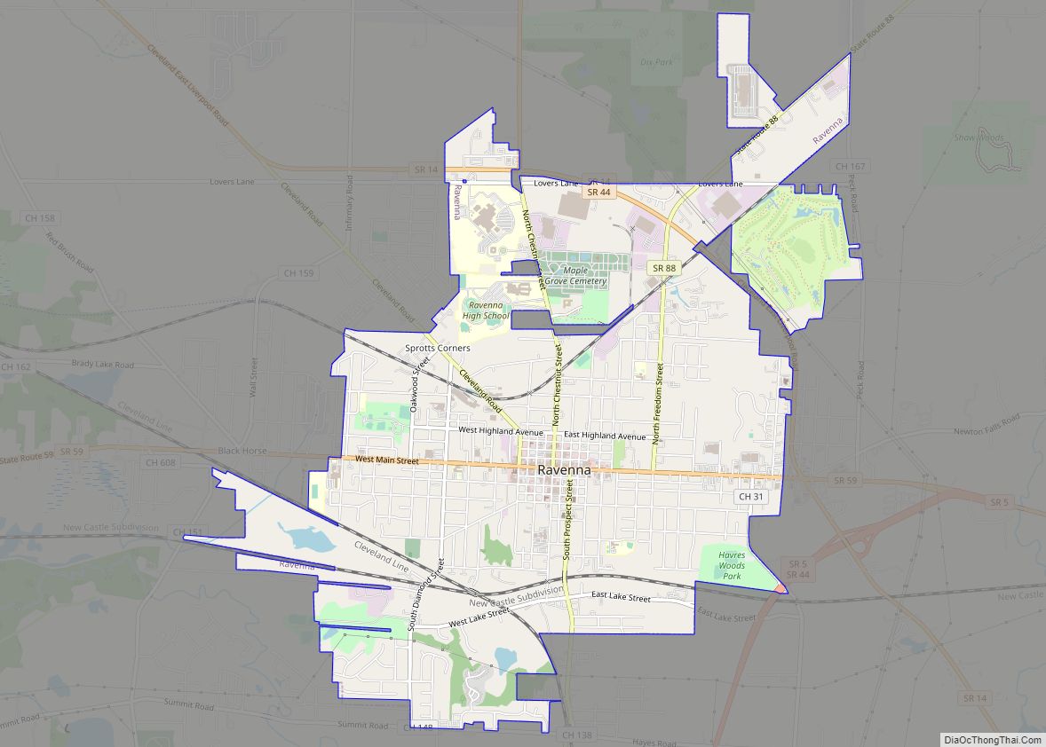 Map of Ravenna city, Ohio