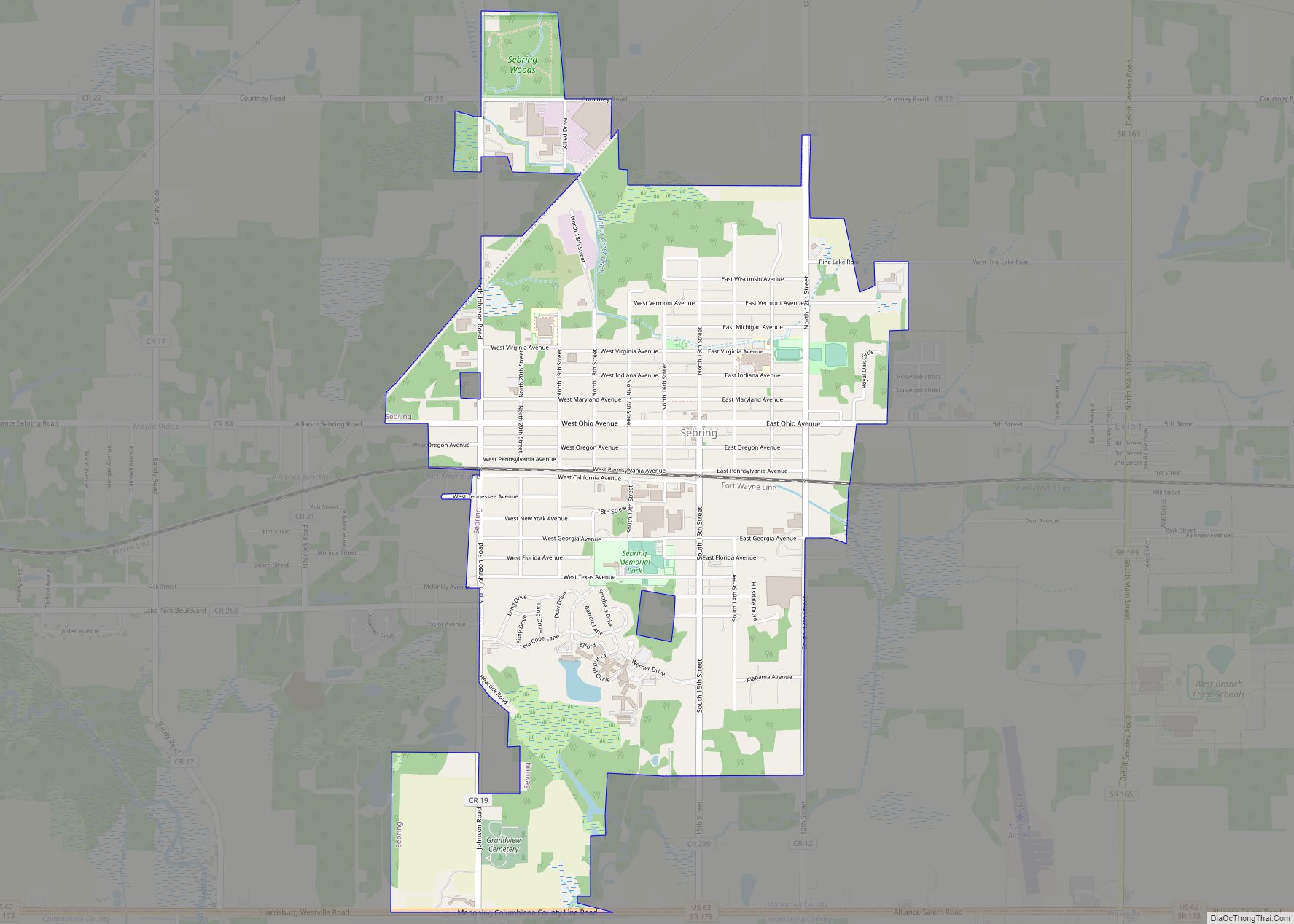 Map of Sebring village, Ohio