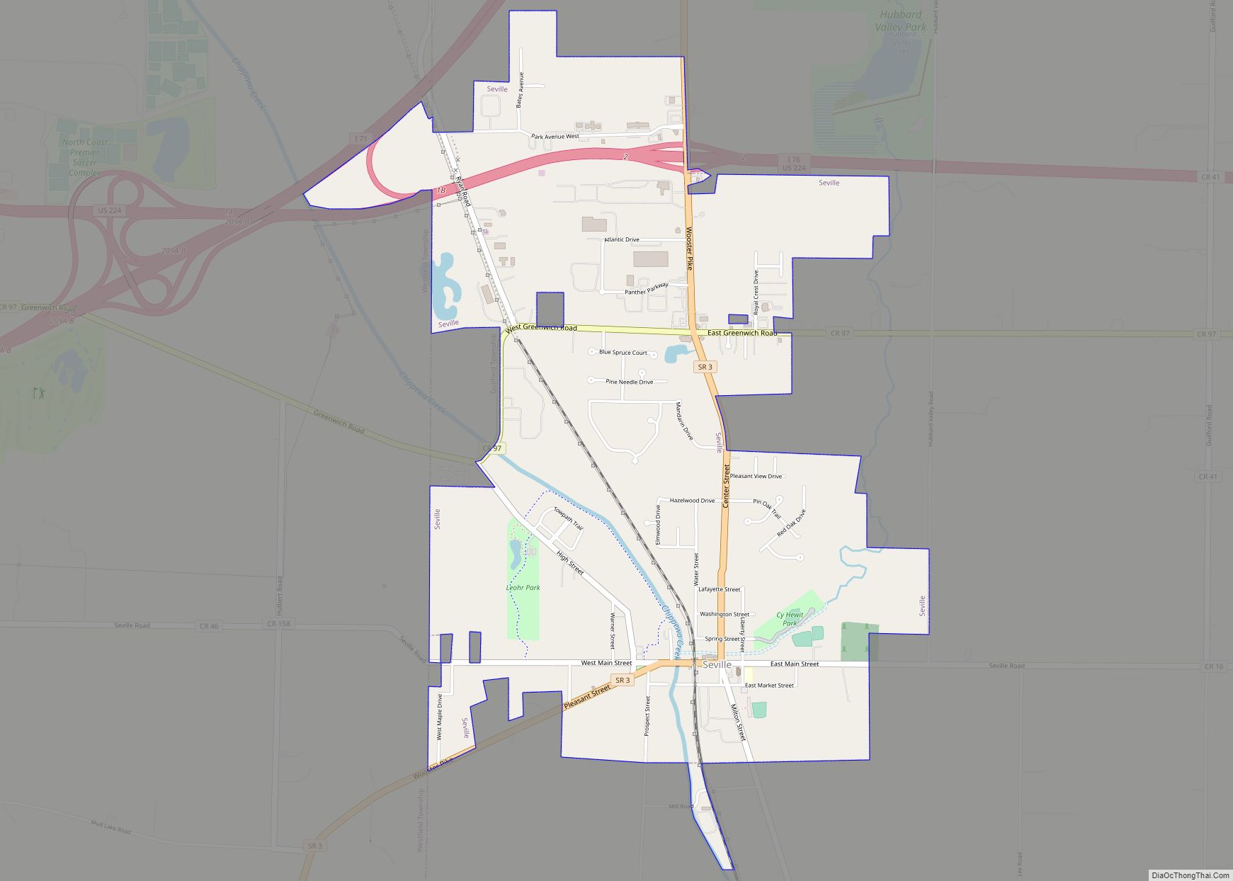 Map of Seville village, Ohio