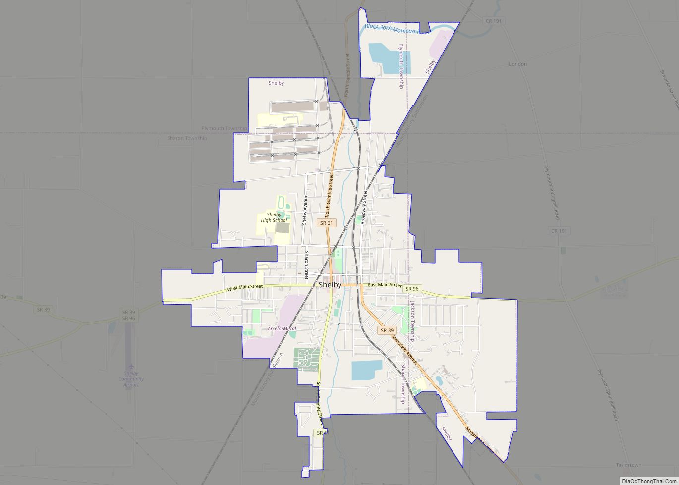 Map of Shelby city, Ohio