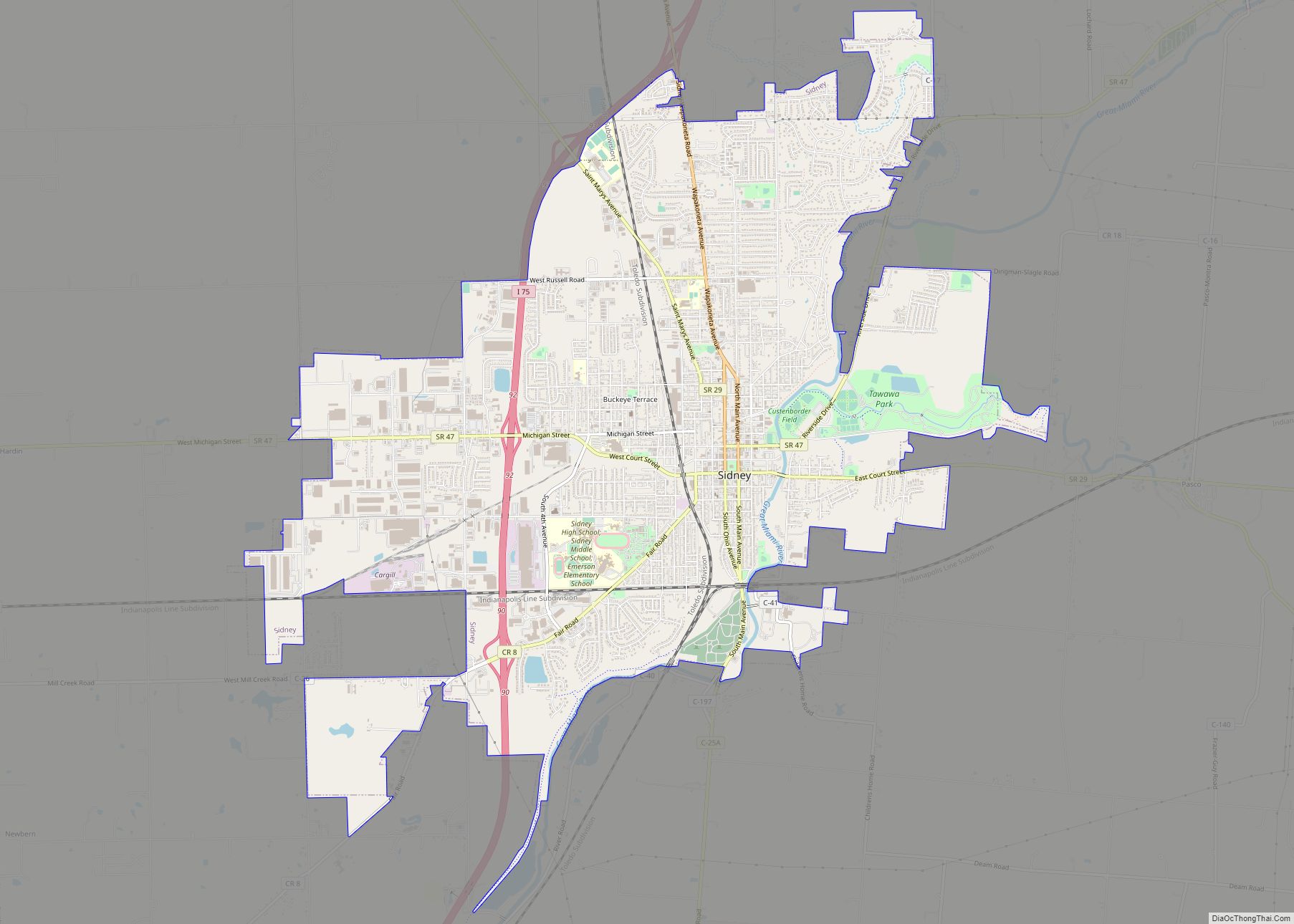 Map of Sidney city, Ohio