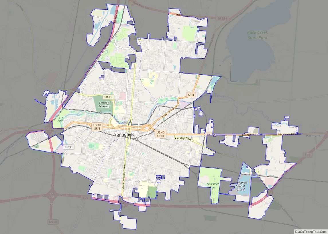 Map of Springfield city, Ohio