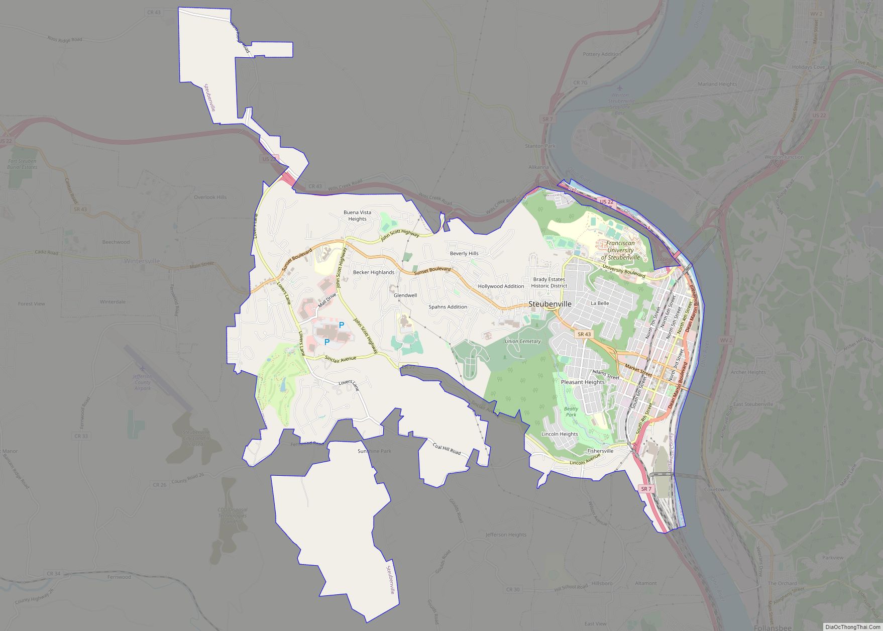 Map of Steubenville city