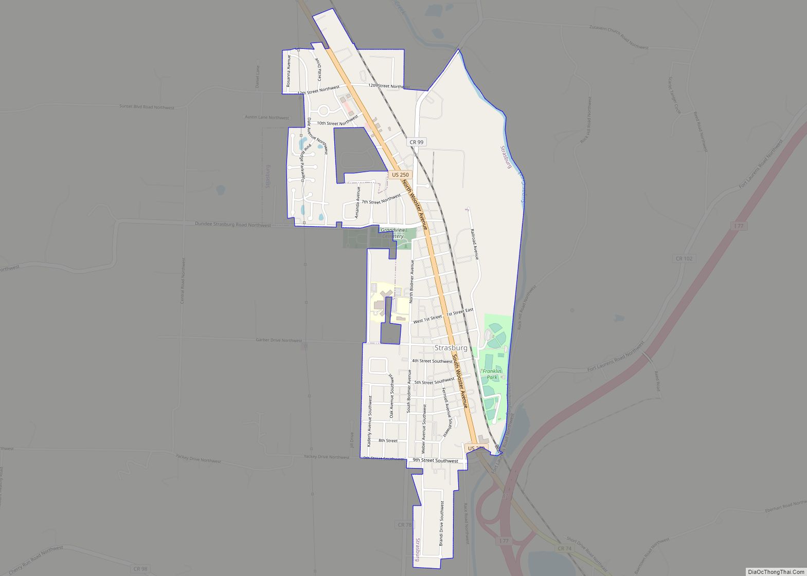 Map of Strasburg village, Ohio