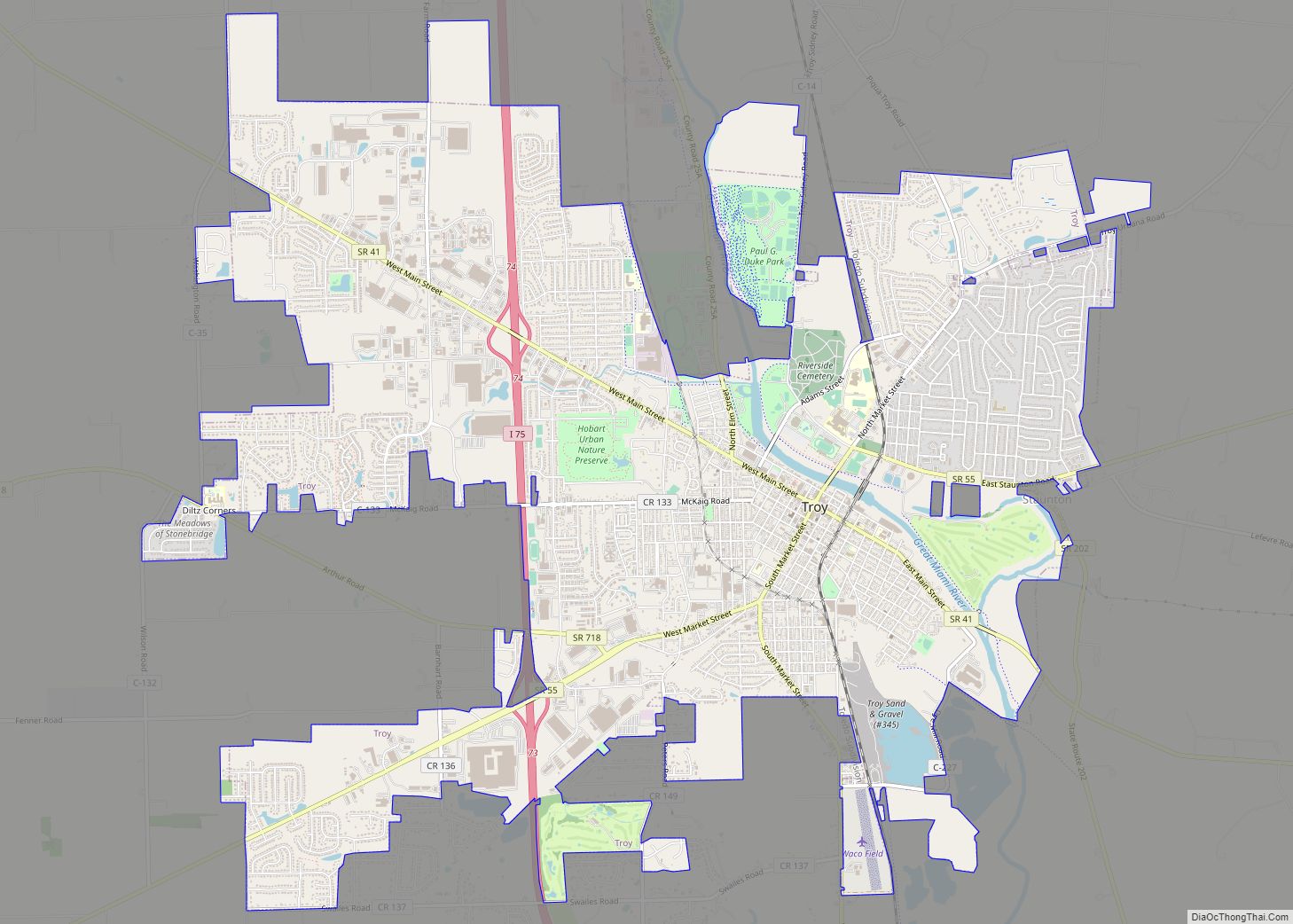 Map of Troy city, Ohio