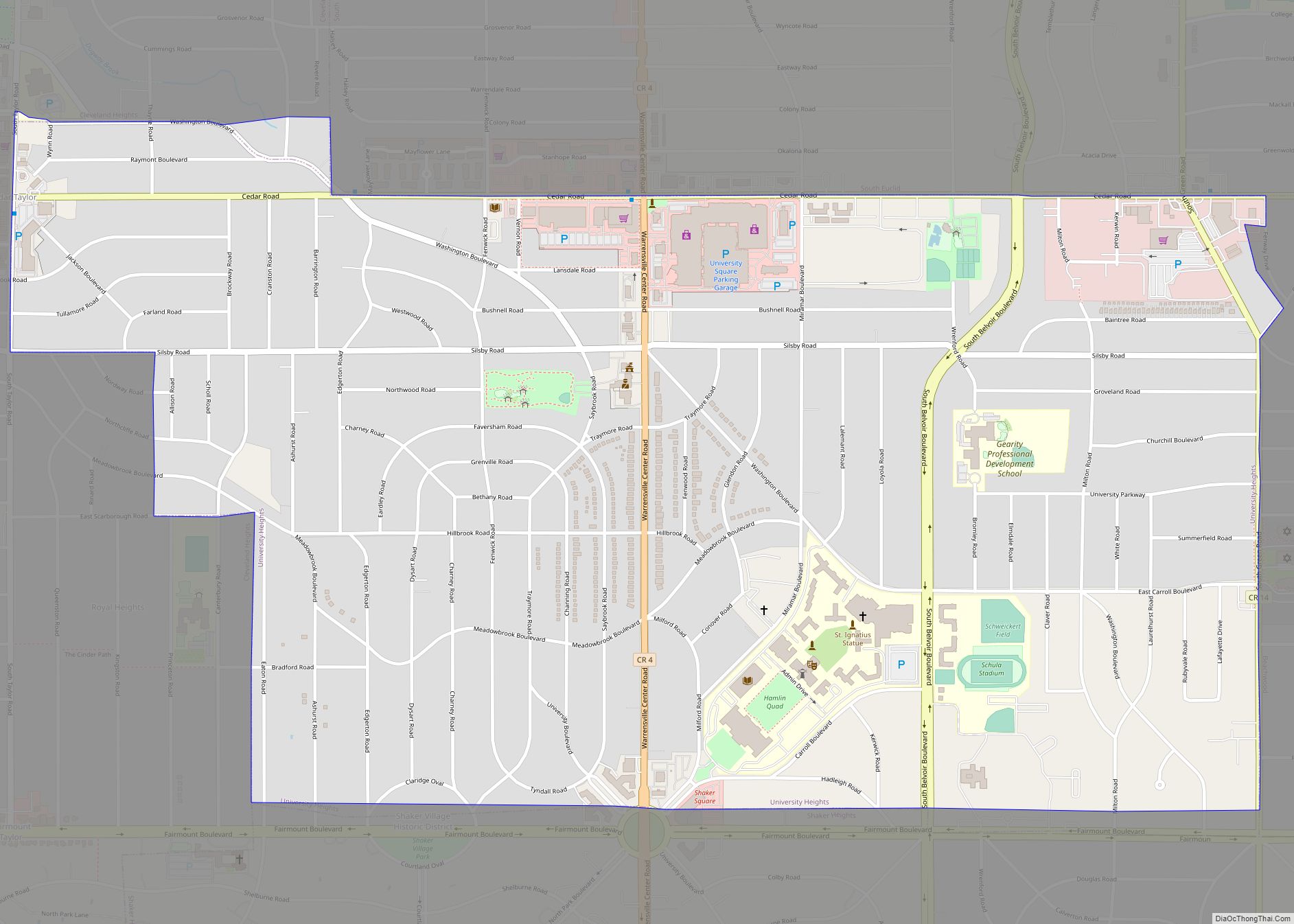 Map of University Heights city, Ohio