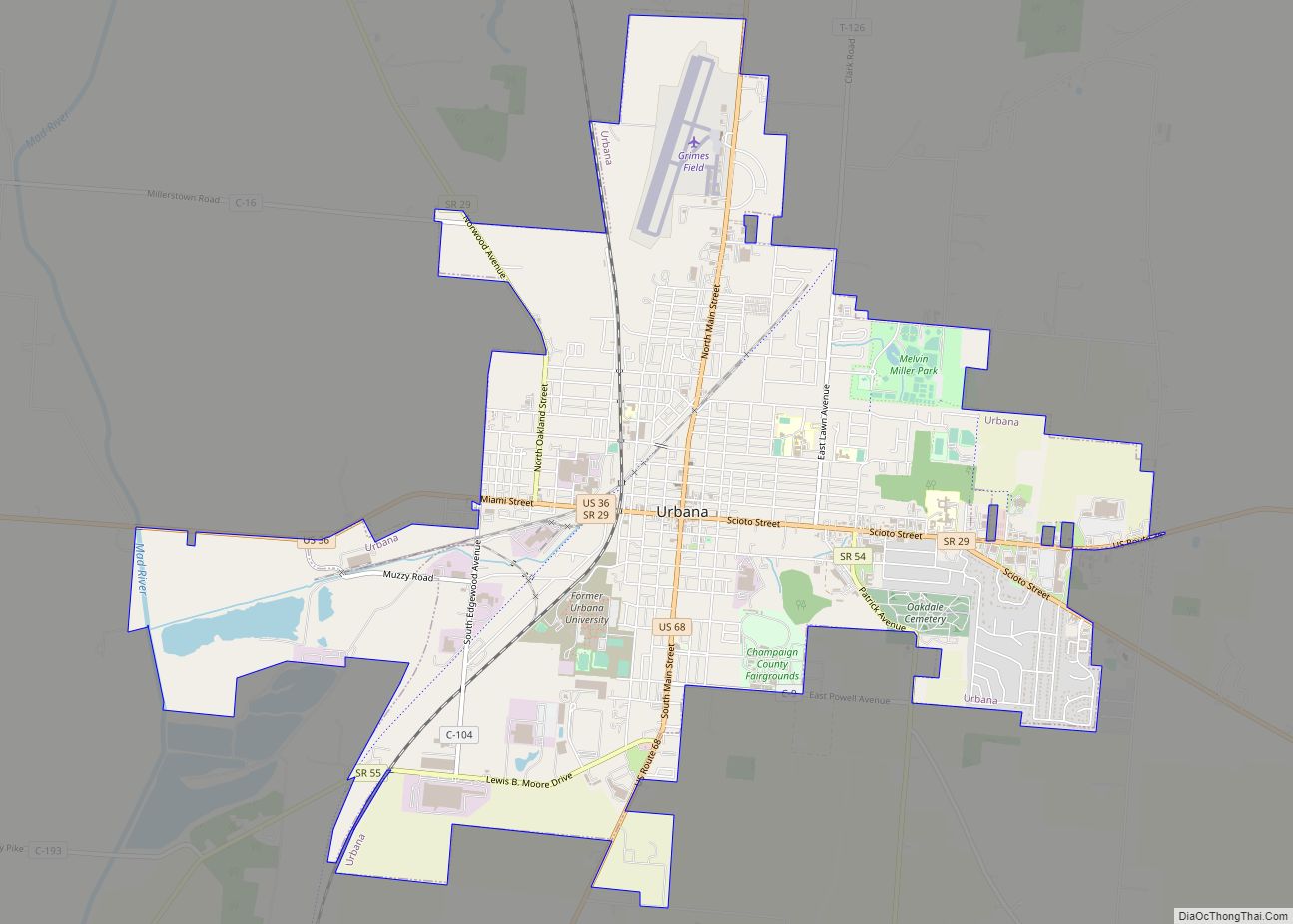 Map of Urbana city, Ohio
