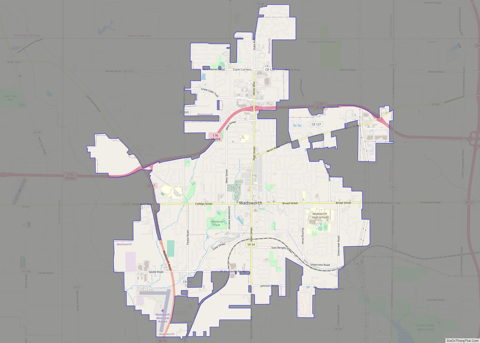 Map of Wadsworth city, Ohio