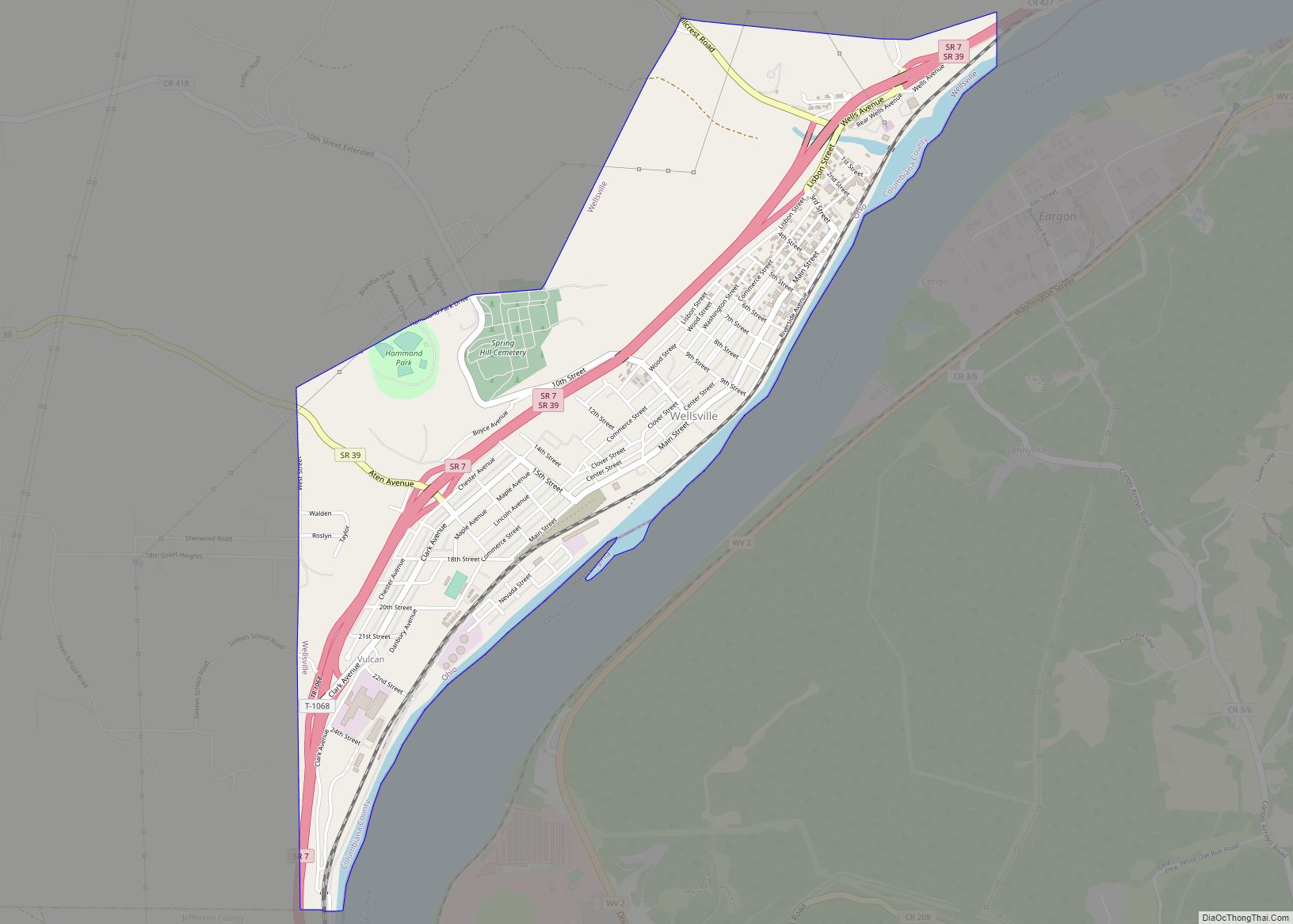 Map of Wellsville village, Ohio