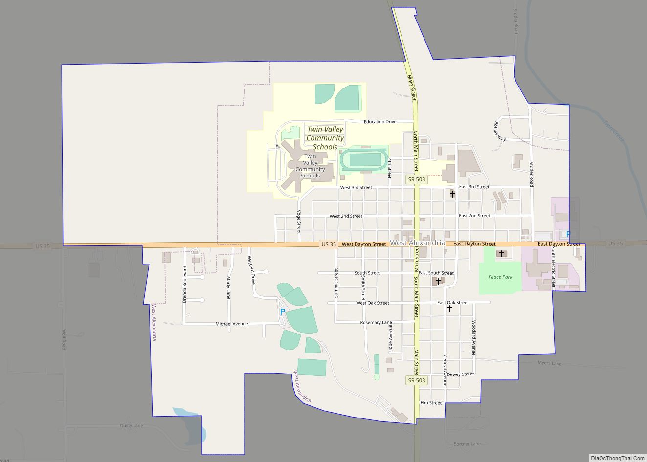 Map of West Alexandria village