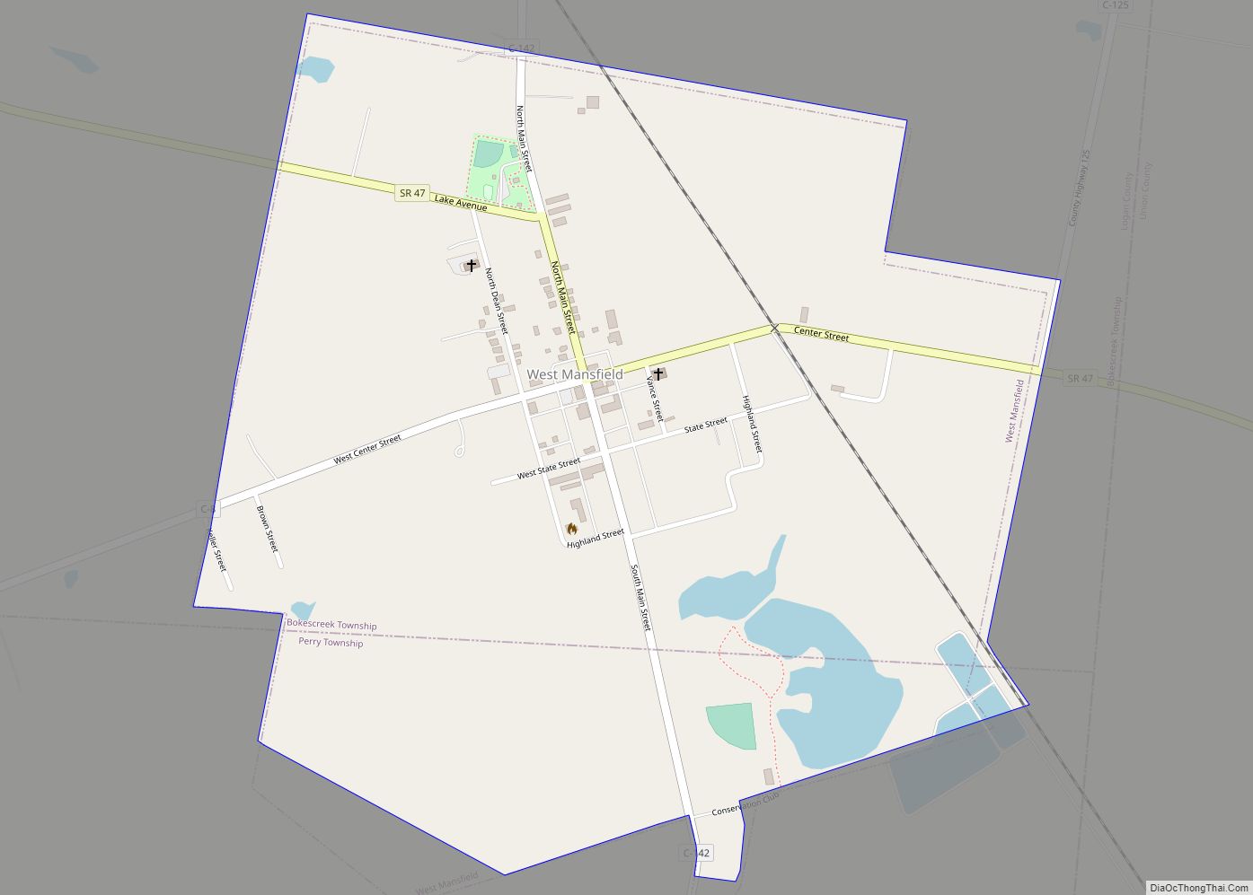 Map of West Mansfield village