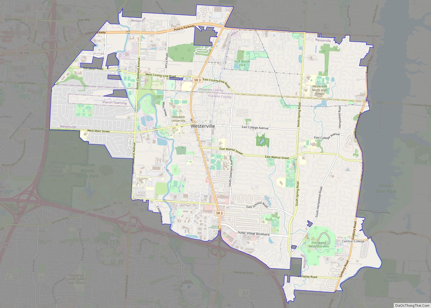 Map of Westerville city, Ohio