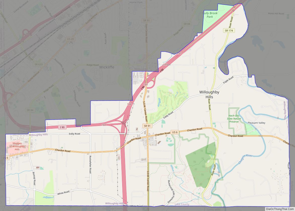 Map of Willoughby Hills city