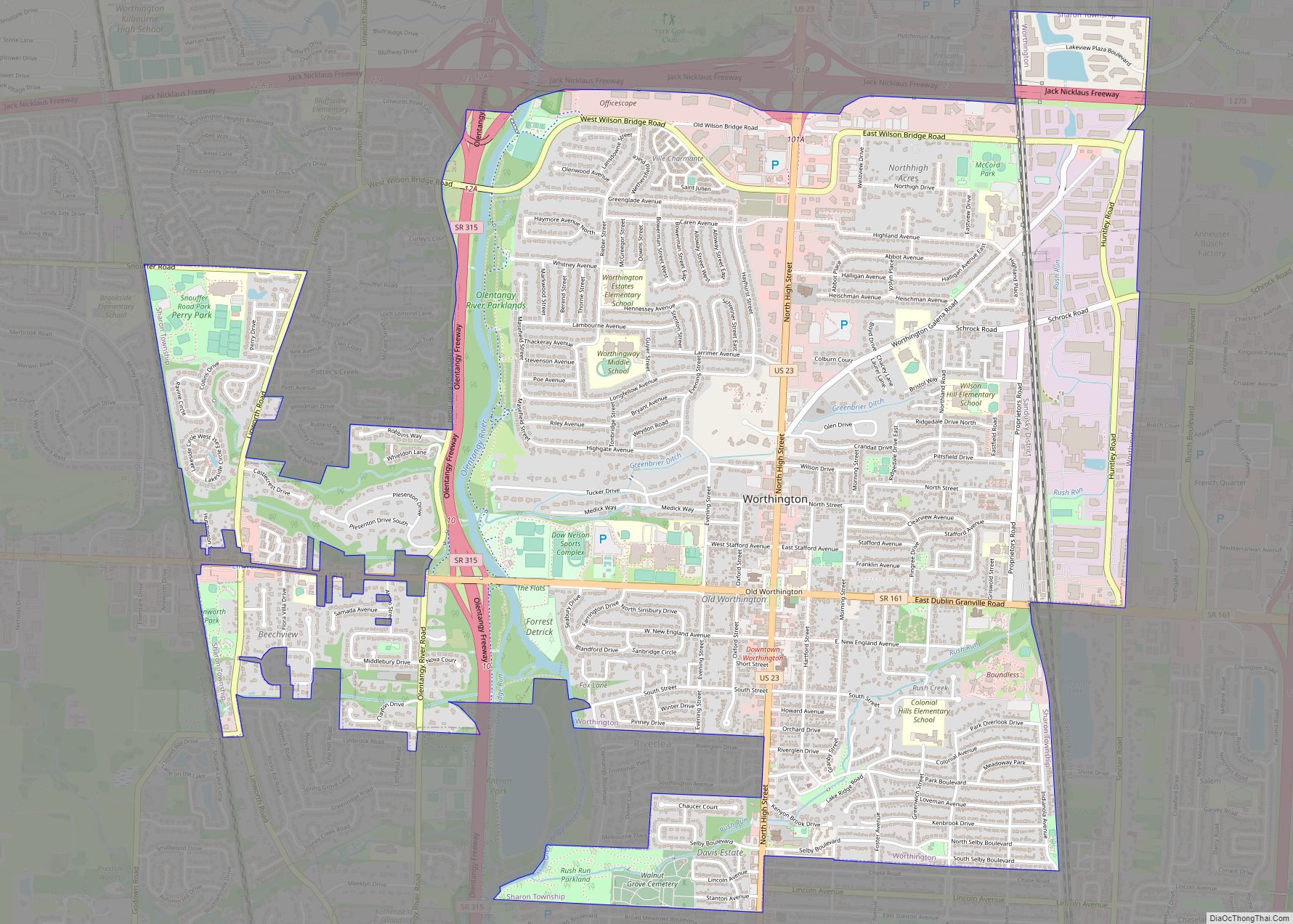Map of Worthington city, Ohio