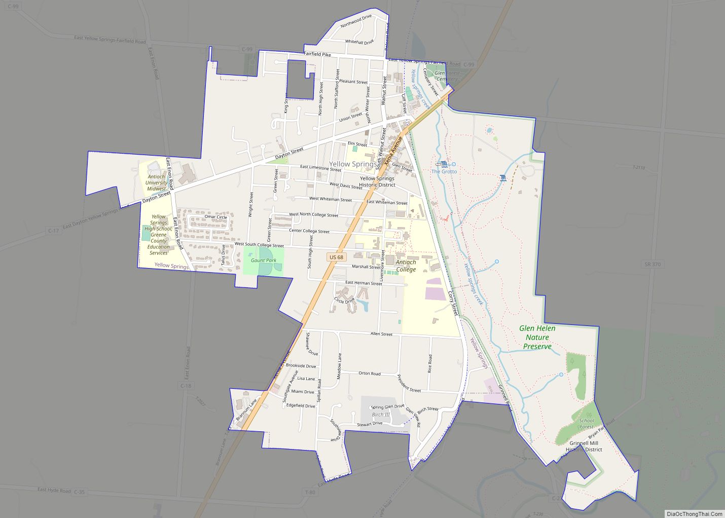 Map of Yellow Springs village