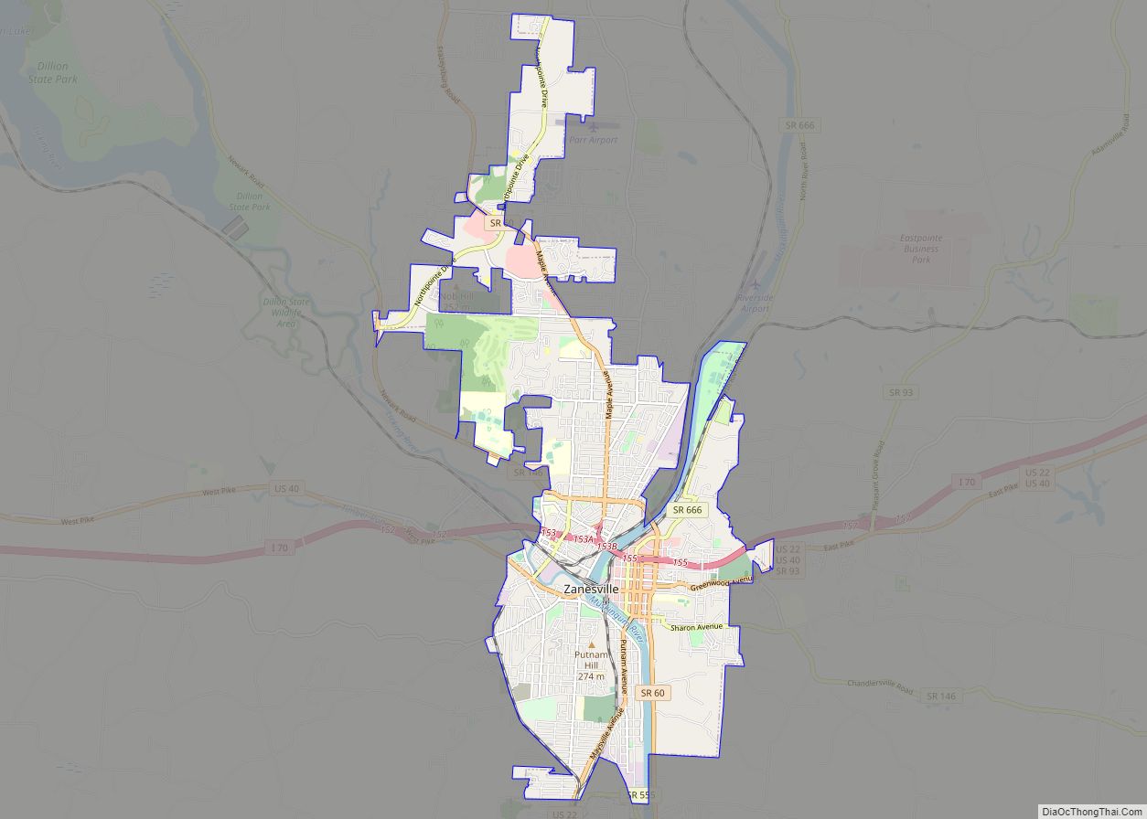 Map of Zanesville city, Ohio