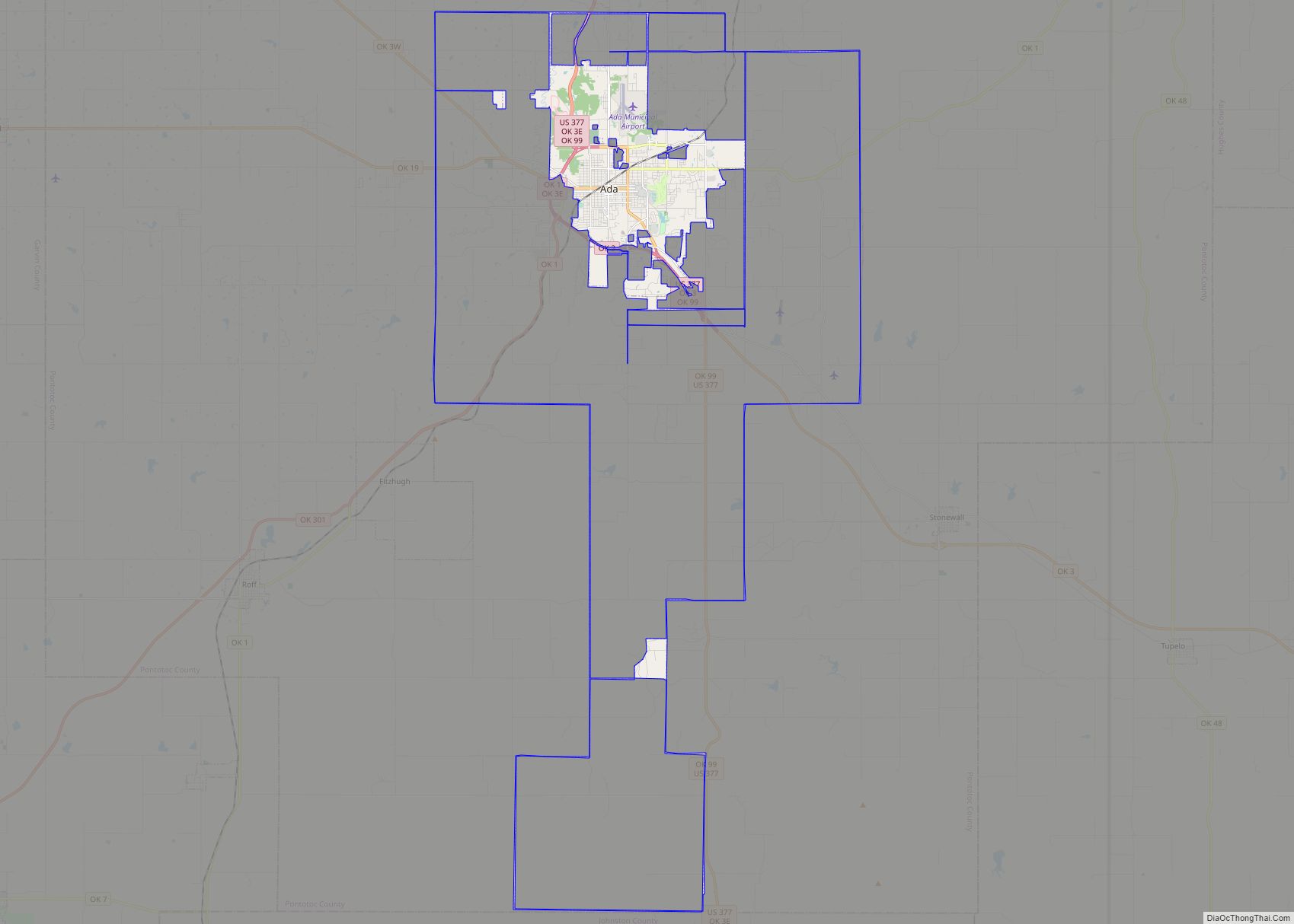 Map of Ada city, Oklahoma