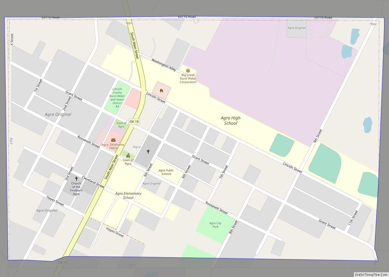 Map of Agra town, Oklahoma