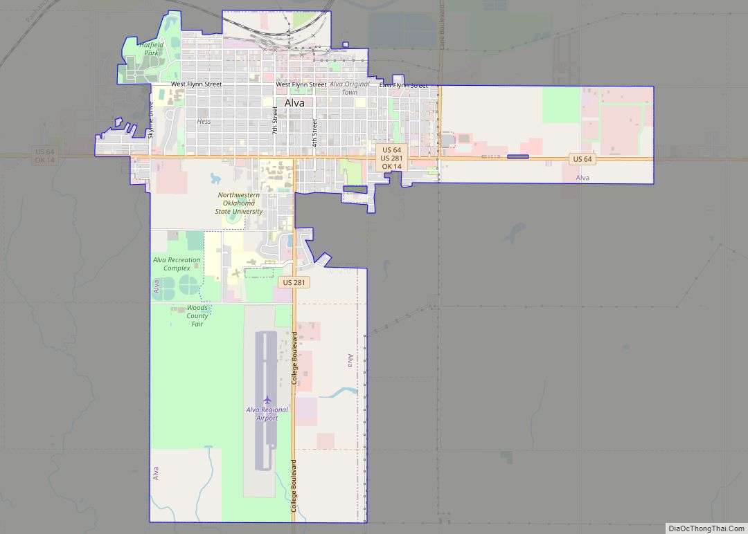 Map of Alva city, Oklahoma