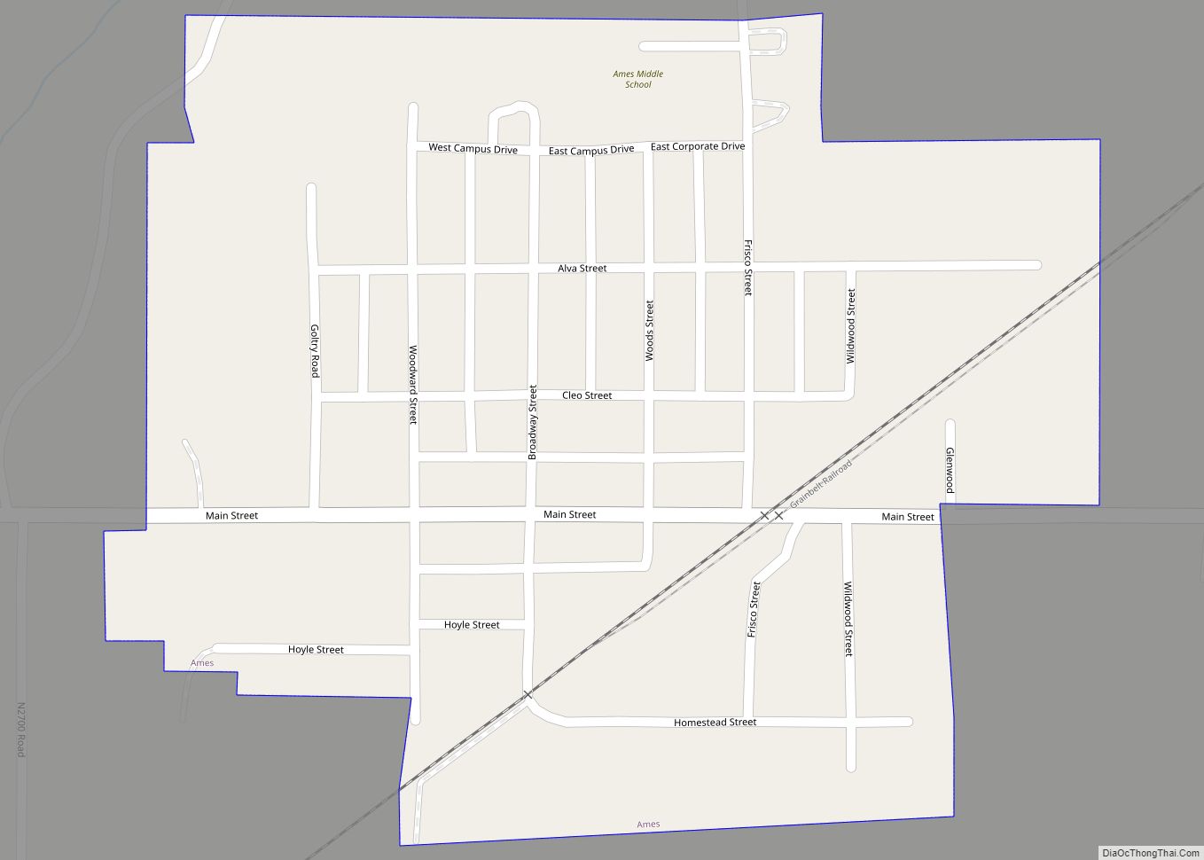 Map of Ames town, Oklahoma