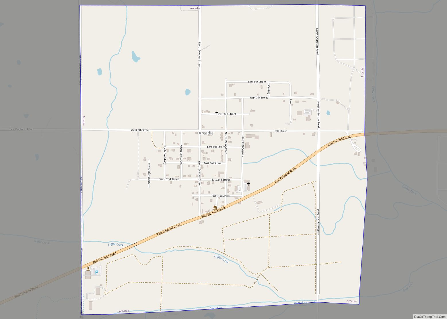 Map of Arcadia town, Oklahoma