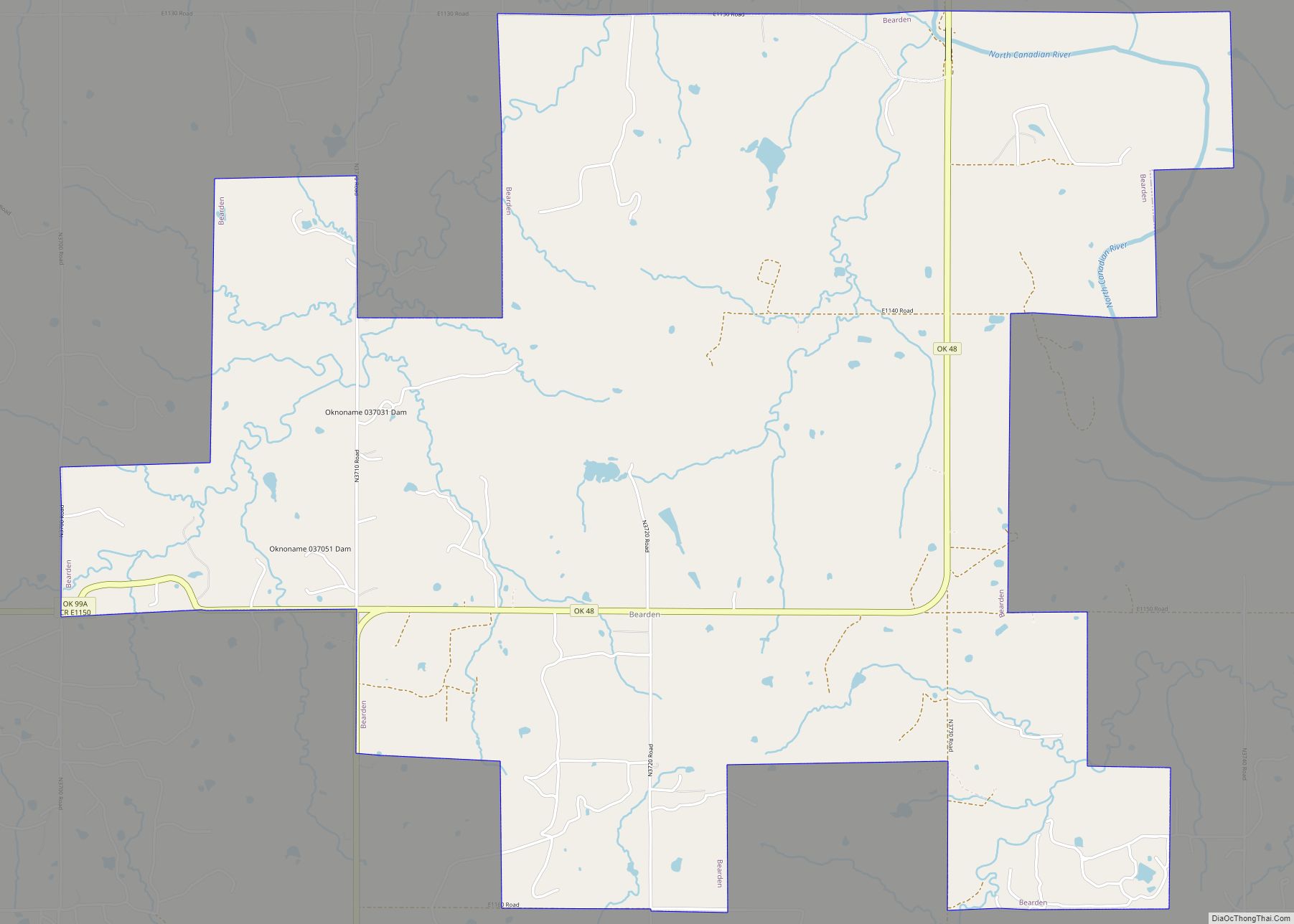 Map of Bearden town, Oklahoma
