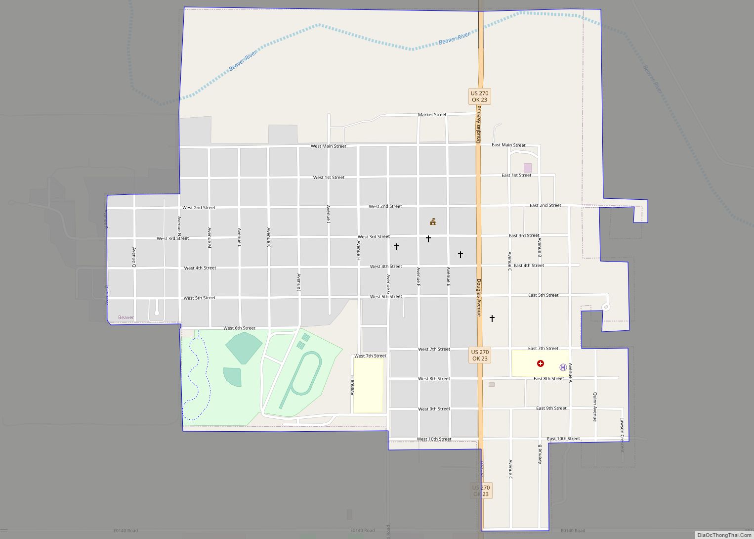 Map of Beaver town, Oklahoma