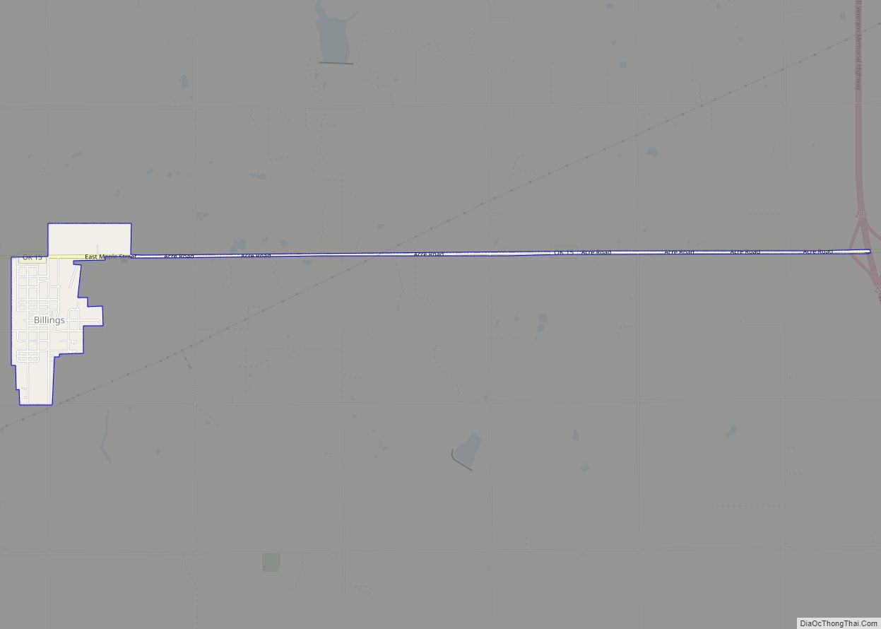 Map of Billings town, Oklahoma