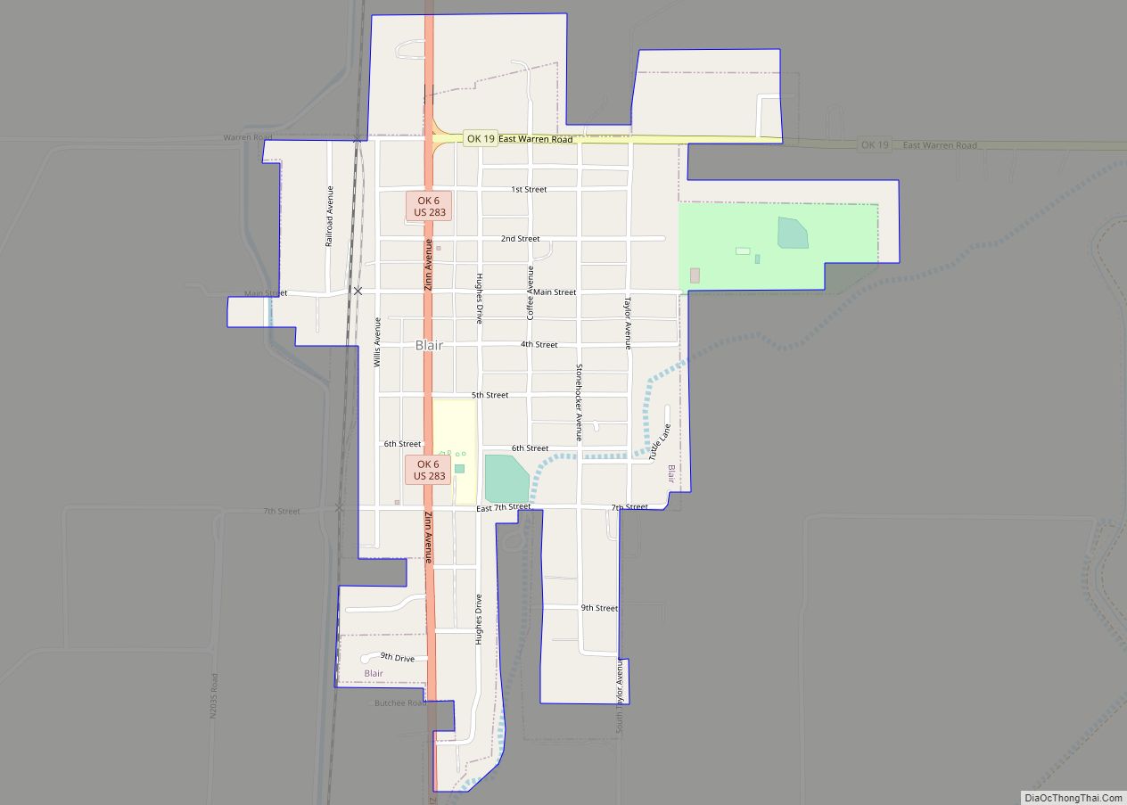 Map of Blair town, Oklahoma