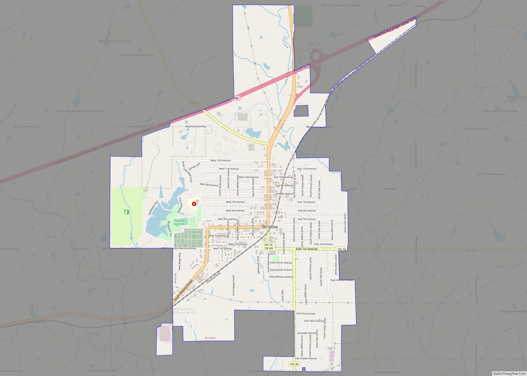 Map of Bristow city, Oklahoma