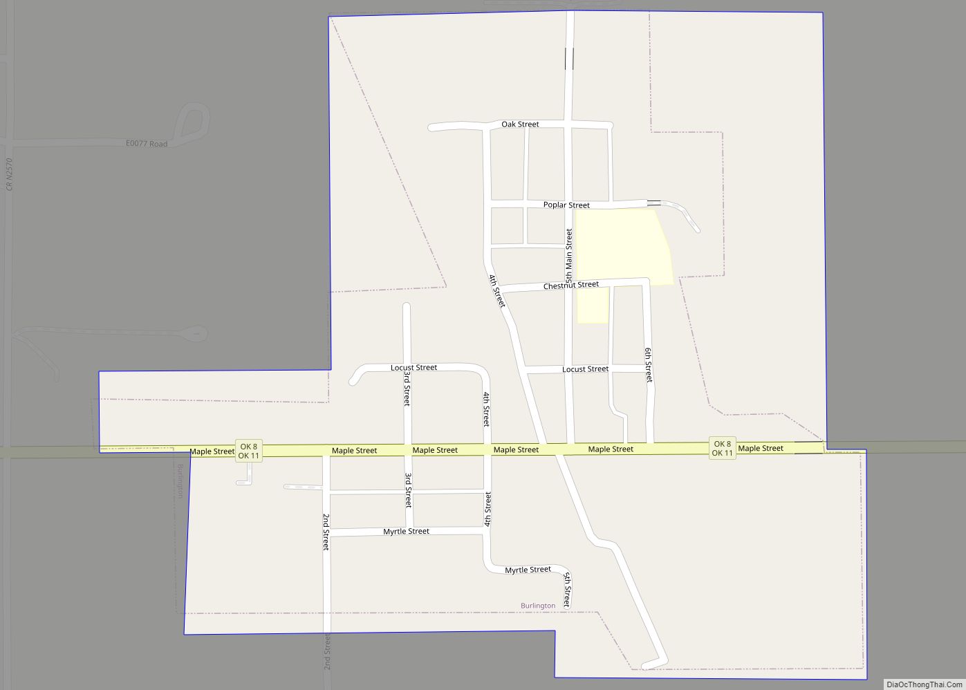 Map of Burlington town, Oklahoma