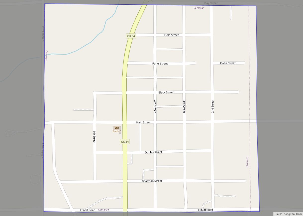 Map of Camargo town, Oklahoma