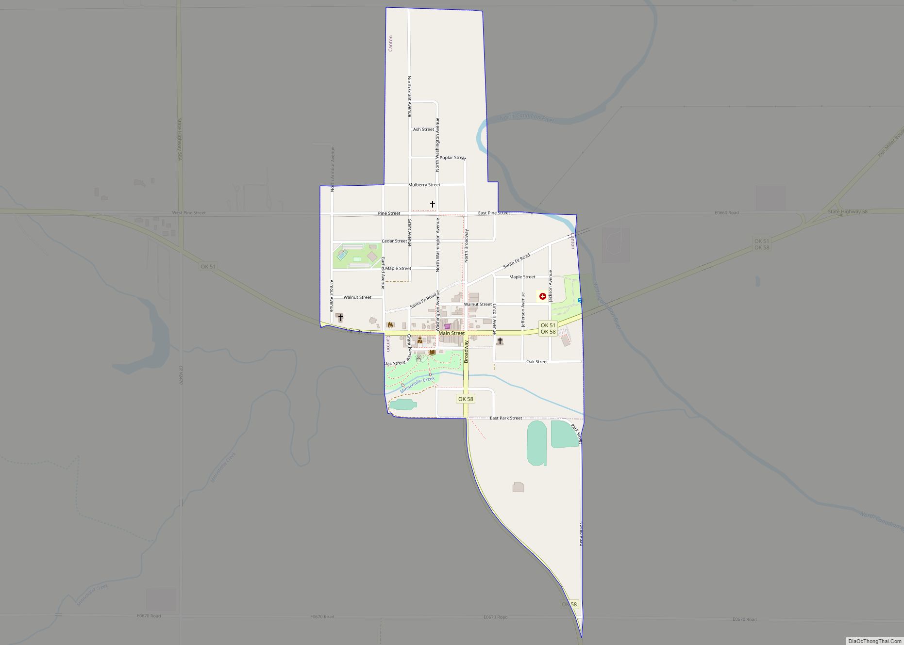 Map of Canton town, Oklahoma