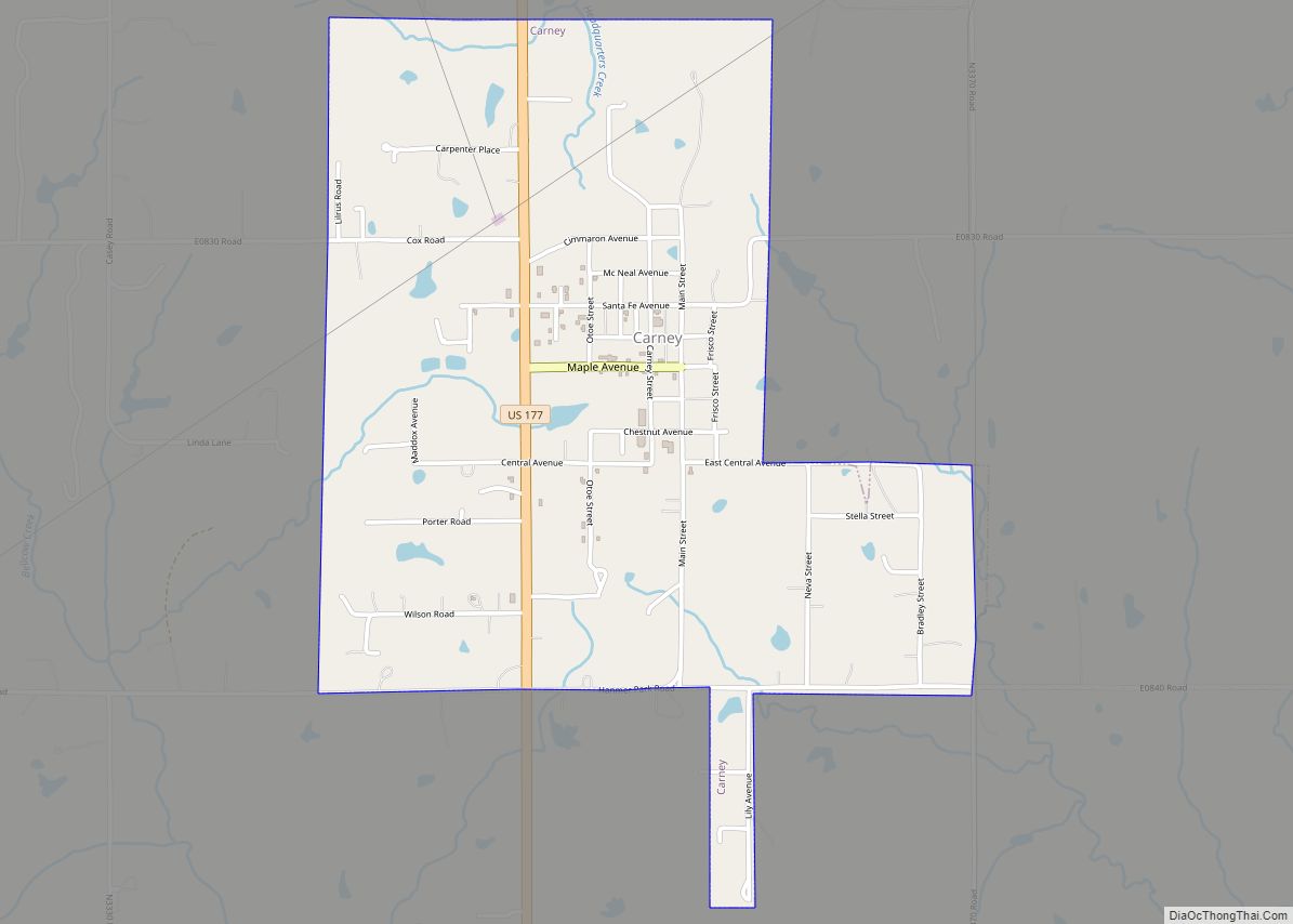 Map of Carney town, Oklahoma